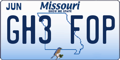 MO license plate GH3F0P