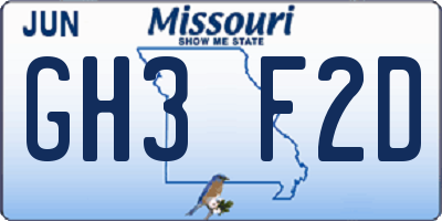 MO license plate GH3F2D
