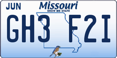 MO license plate GH3F2I
