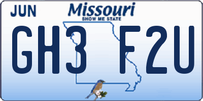 MO license plate GH3F2U