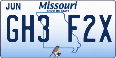 MO license plate GH3F2X