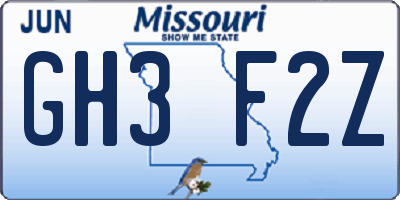 MO license plate GH3F2Z