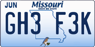 MO license plate GH3F3K