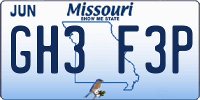 MO license plate GH3F3P