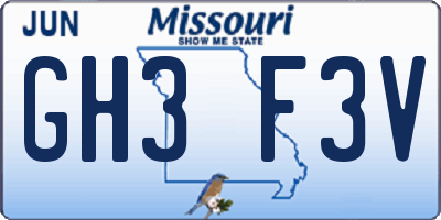 MO license plate GH3F3V