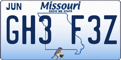 MO license plate GH3F3Z
