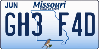 MO license plate GH3F4D