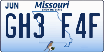 MO license plate GH3F4F