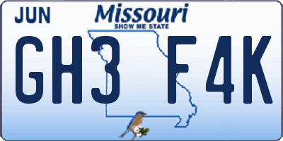 MO license plate GH3F4K