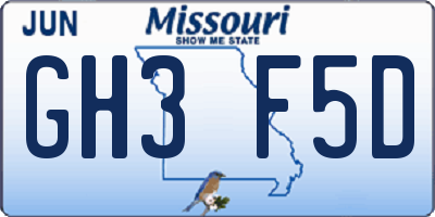 MO license plate GH3F5D