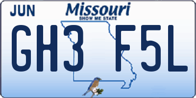 MO license plate GH3F5L