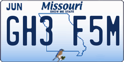 MO license plate GH3F5M