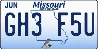 MO license plate GH3F5U
