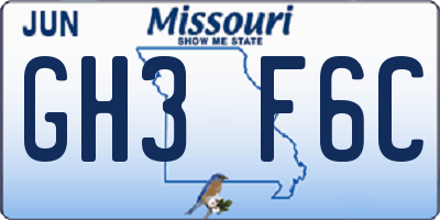 MO license plate GH3F6C