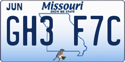 MO license plate GH3F7C