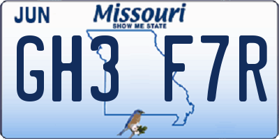 MO license plate GH3F7R