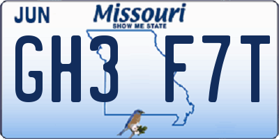 MO license plate GH3F7T