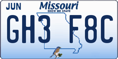 MO license plate GH3F8C