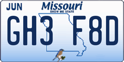 MO license plate GH3F8D