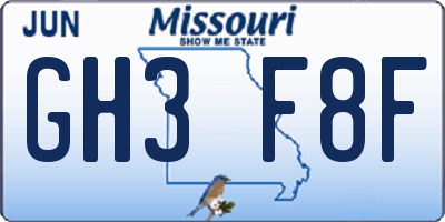 MO license plate GH3F8F