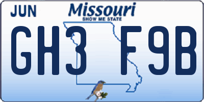 MO license plate GH3F9B