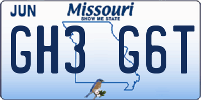 MO license plate GH3G6T