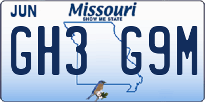 MO license plate GH3G9M