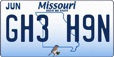 MO license plate GH3H9N