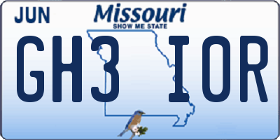 MO license plate GH3I0R