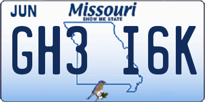 MO license plate GH3I6K