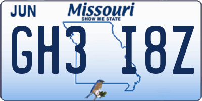 MO license plate GH3I8Z