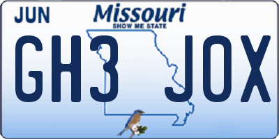 MO license plate GH3J0X