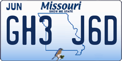 MO license plate GH3J6D
