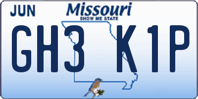 MO license plate GH3K1P