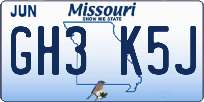 MO license plate GH3K5J