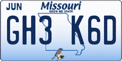 MO license plate GH3K6D