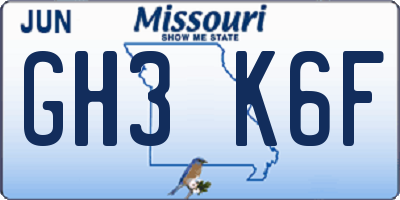 MO license plate GH3K6F