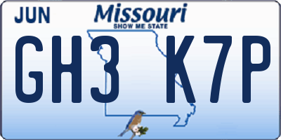 MO license plate GH3K7P