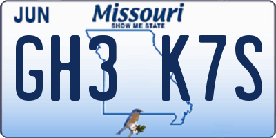 MO license plate GH3K7S