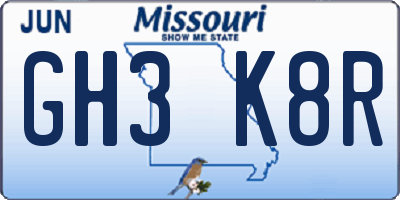 MO license plate GH3K8R