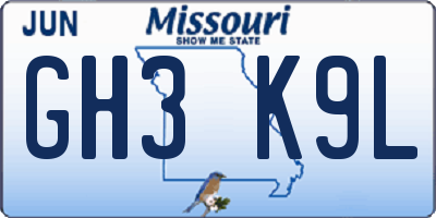 MO license plate GH3K9L