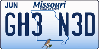 MO license plate GH3N3D