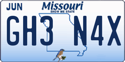 MO license plate GH3N4X