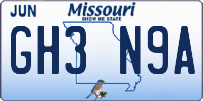 MO license plate GH3N9A
