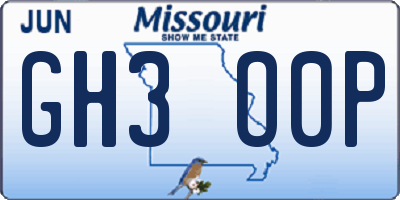 MO license plate GH3O0P