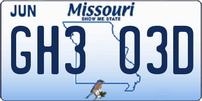 MO license plate GH3O3D