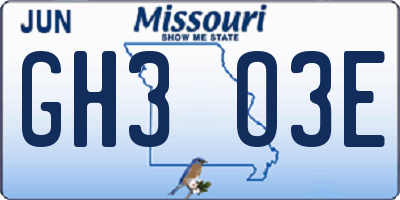 MO license plate GH3O3E