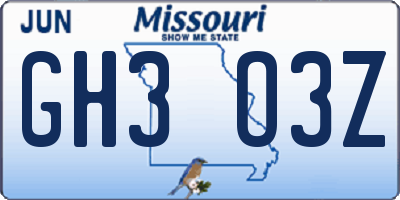 MO license plate GH3O3Z