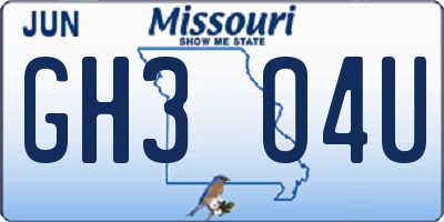 MO license plate GH3O4U