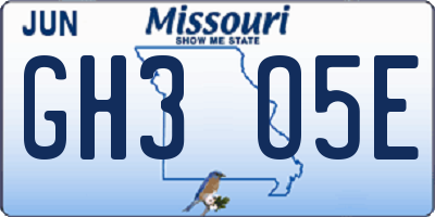 MO license plate GH3O5E